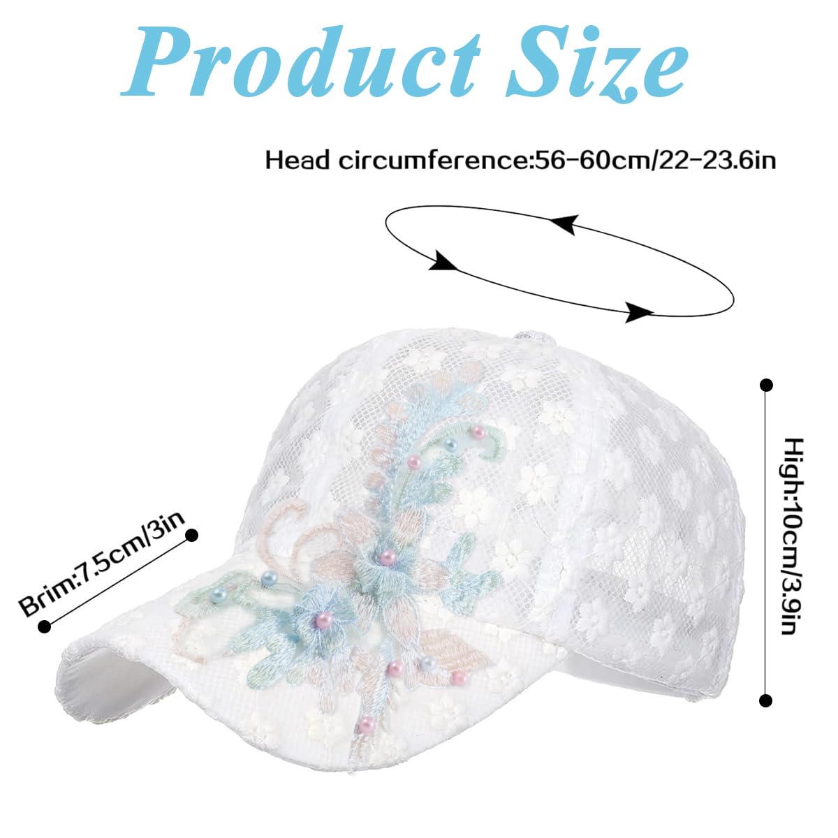 PALAY® Lace Cap for Women Summer Flower Embroidery Women Cap Fashion Baseball Cap for Girls Pearl Decor Casual Hat Breathable Lightweight Golf Sport Cap