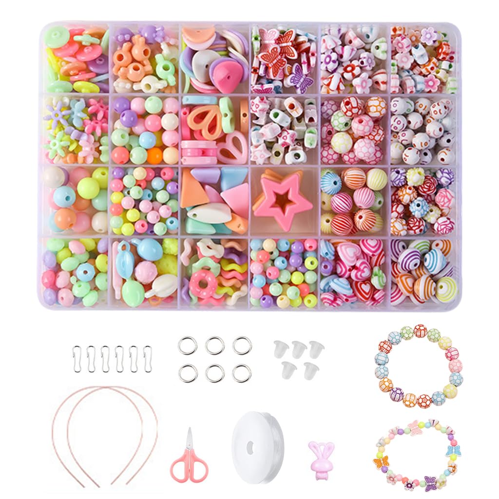 ZIBUYU DIY Beading Craft Kit 24-Grid Assorted Color Beads Charms Kit Friendship Bracelet Making Kit DIY Headband Craft Kit Necklace Making Beginners DIY Beading Jewelry Accessories Craft Kit