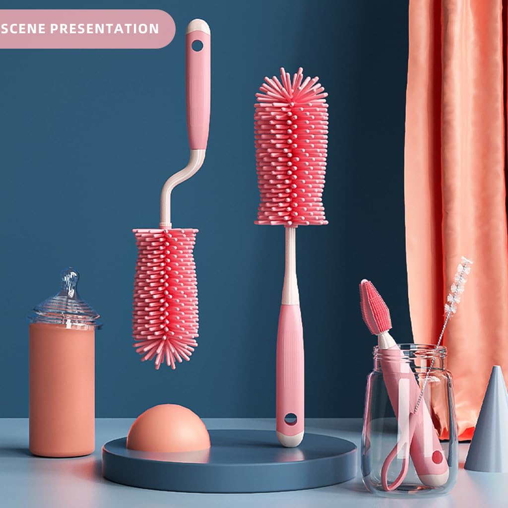 SNOWIE SOFT Silicone Bottle Brush Cleaner Set of 4 for Baby Bottles and Straws | Rotatable Detachable Heads