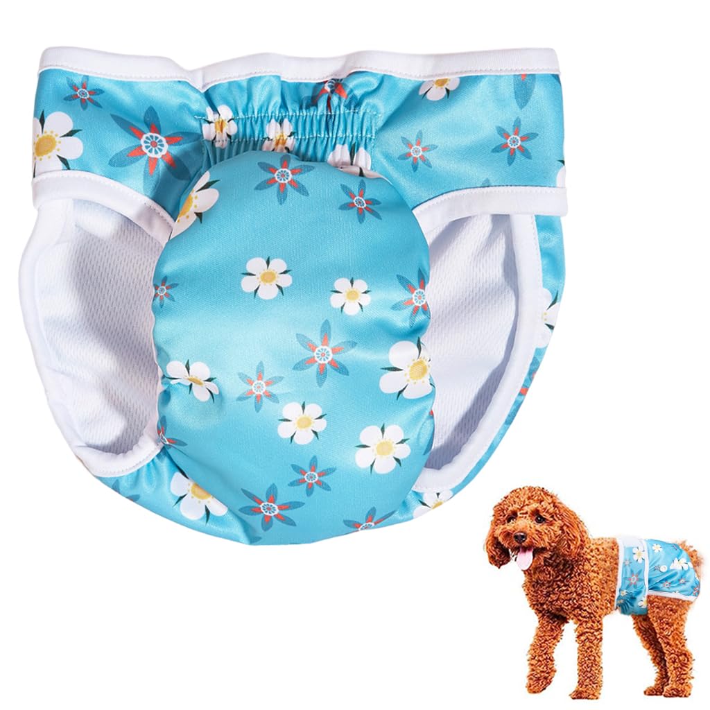 Qpets® Premium Washable Reusable Dog Diapers Medium, Bright Color, Female Dogs in Heat, Excitement Urination & Incontinence, Soft & Comfortable, Leak-Free & Strong Absorbent, Waist Size 30-40cm