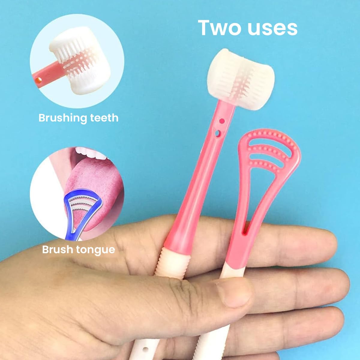 SNOWIE SOFT Baby Toothbrush with Dual Head Silicone Bristles and Tongue Cleaner | 2 Pcs for 6–24 Month Babies