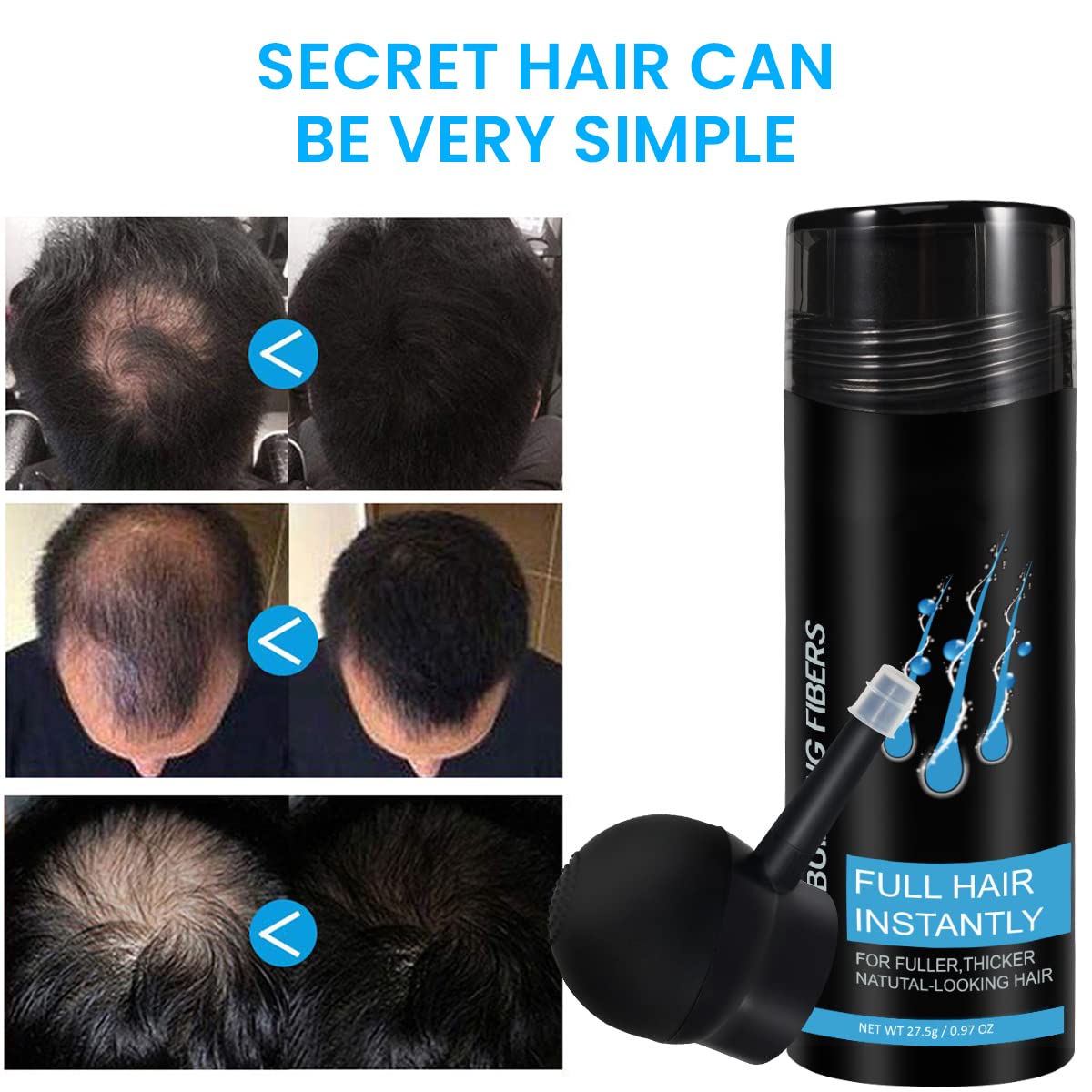 MAYCREATE Hair Building Fiber for Thinning Areas with Spray Applicator Kit 27.5g | Black