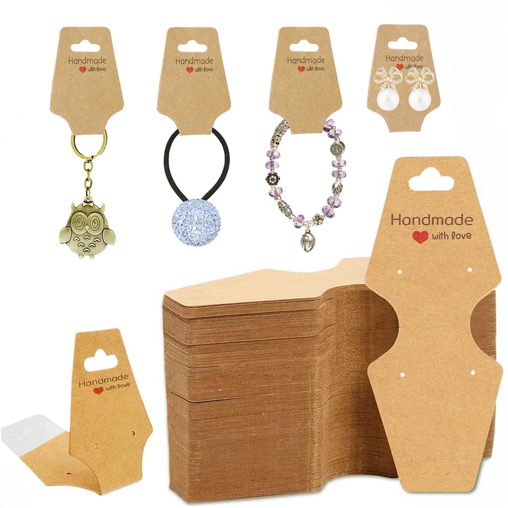 HASTHIP Paper Card Holder for Jewelry Display with Self Adhesive Closure 200Pcs Brown | Ideal for Handmade Necklace Bracelets and Scrunchies Packaging