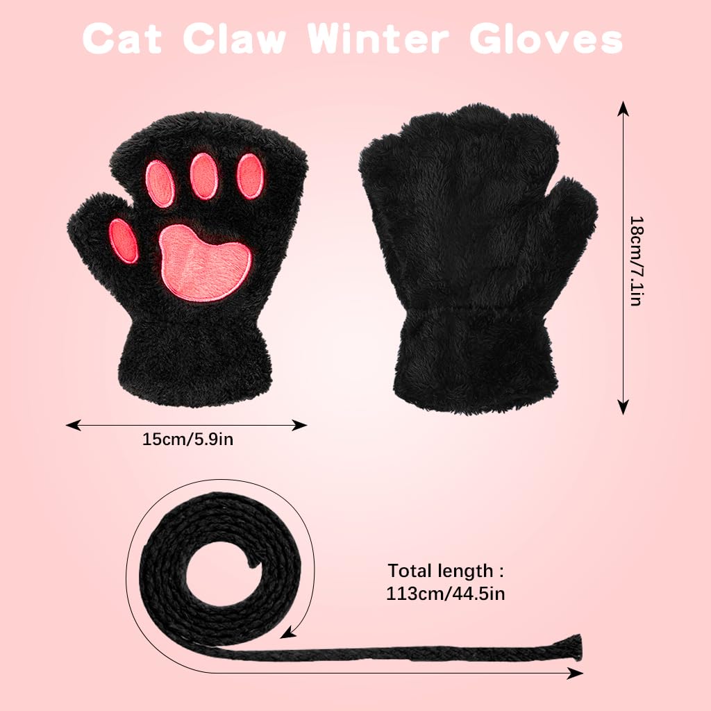 Venzina Cat Paw Winter Gloves for Bike and Cosplay with Soft Coral Fleece Lining | Black