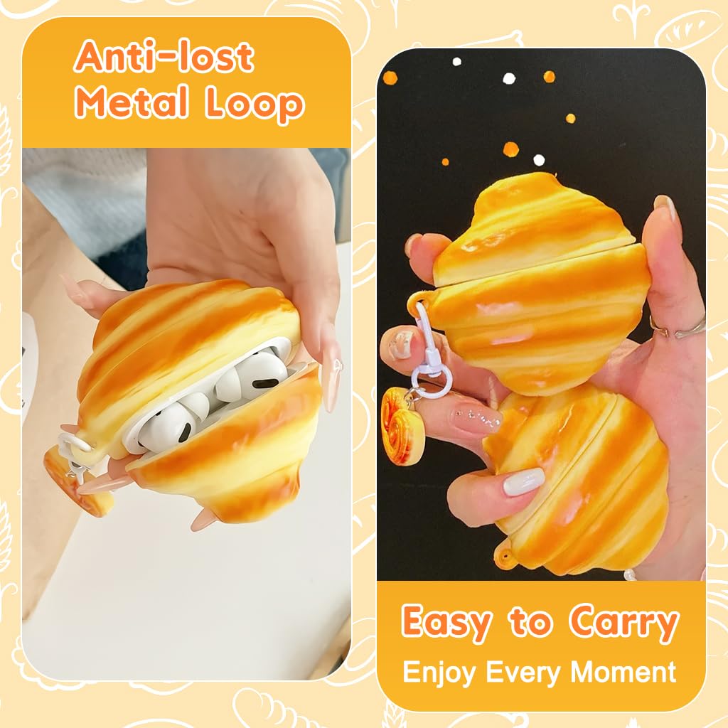 ZORBES Airpod 4 Case Cover with Cartoon Croissant Design and Clasp Bag Charm | PVC Protective Shell