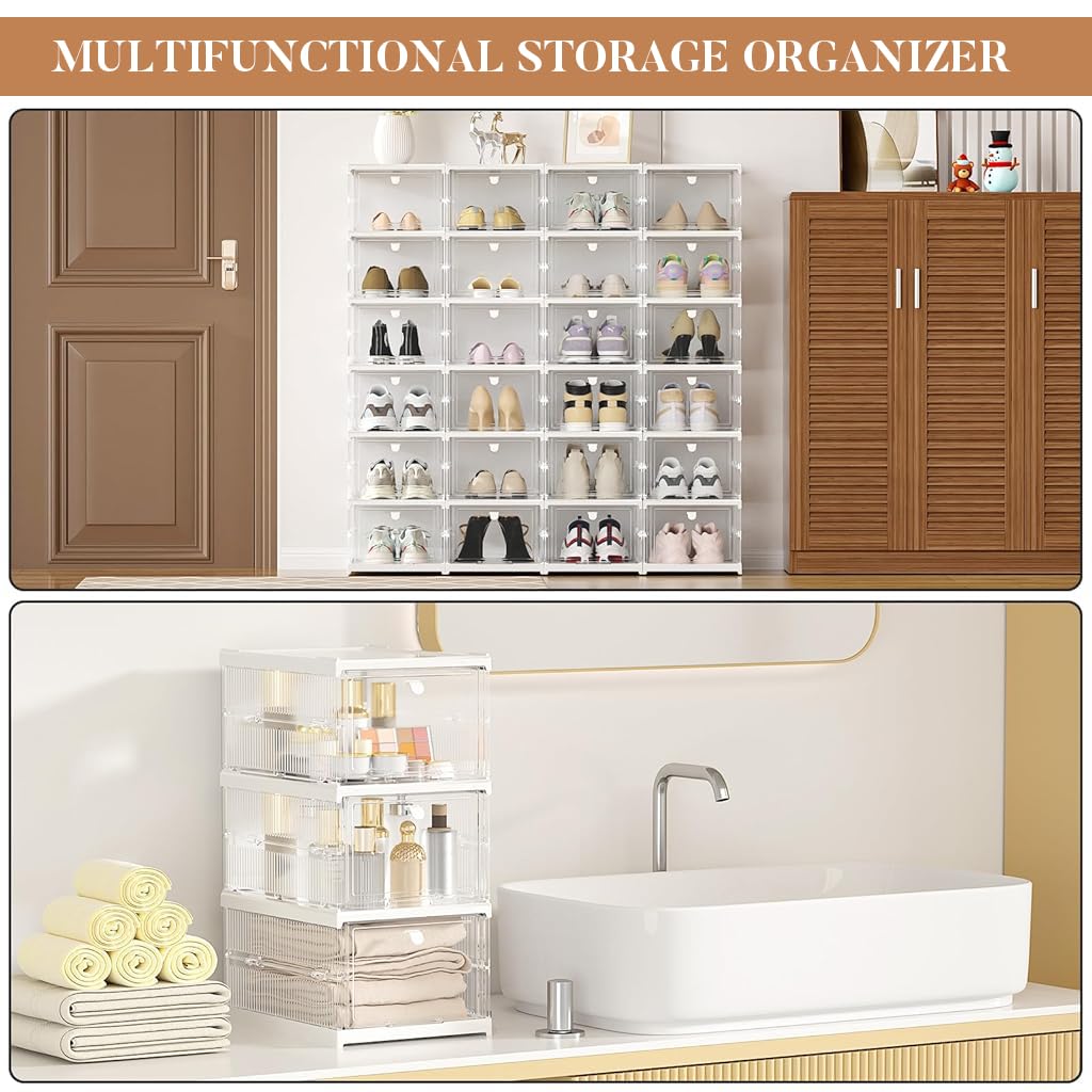 Supvox Shoe Rack for Home with 3 Tier Foldable Design 25.5x34.5x54cm PP Boxes | Transparent Door Storage for Men and Women
