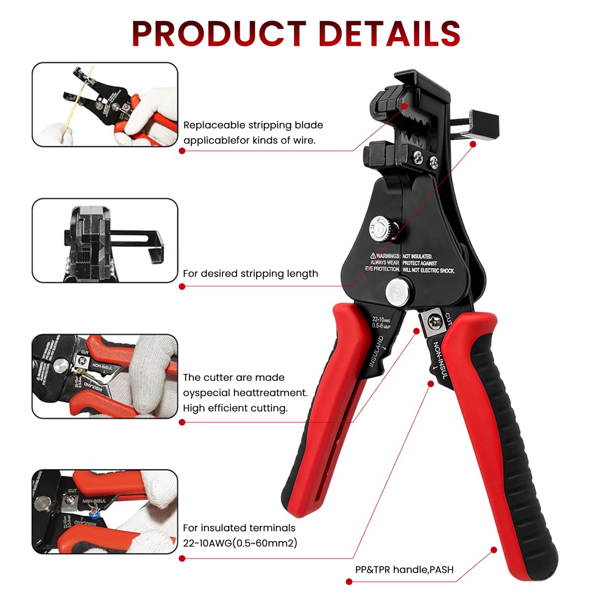 HASTHIP Wire Stripper Tool for Electricians with Adjustable Knob and Anti Slip Handle | 10 22AWG