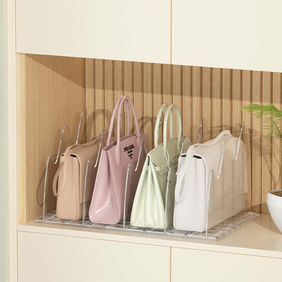 HASTHIP Purse Organizer for Closet with 4 Compartments featuring Clear Acrylic Divider | 3PCS Set
