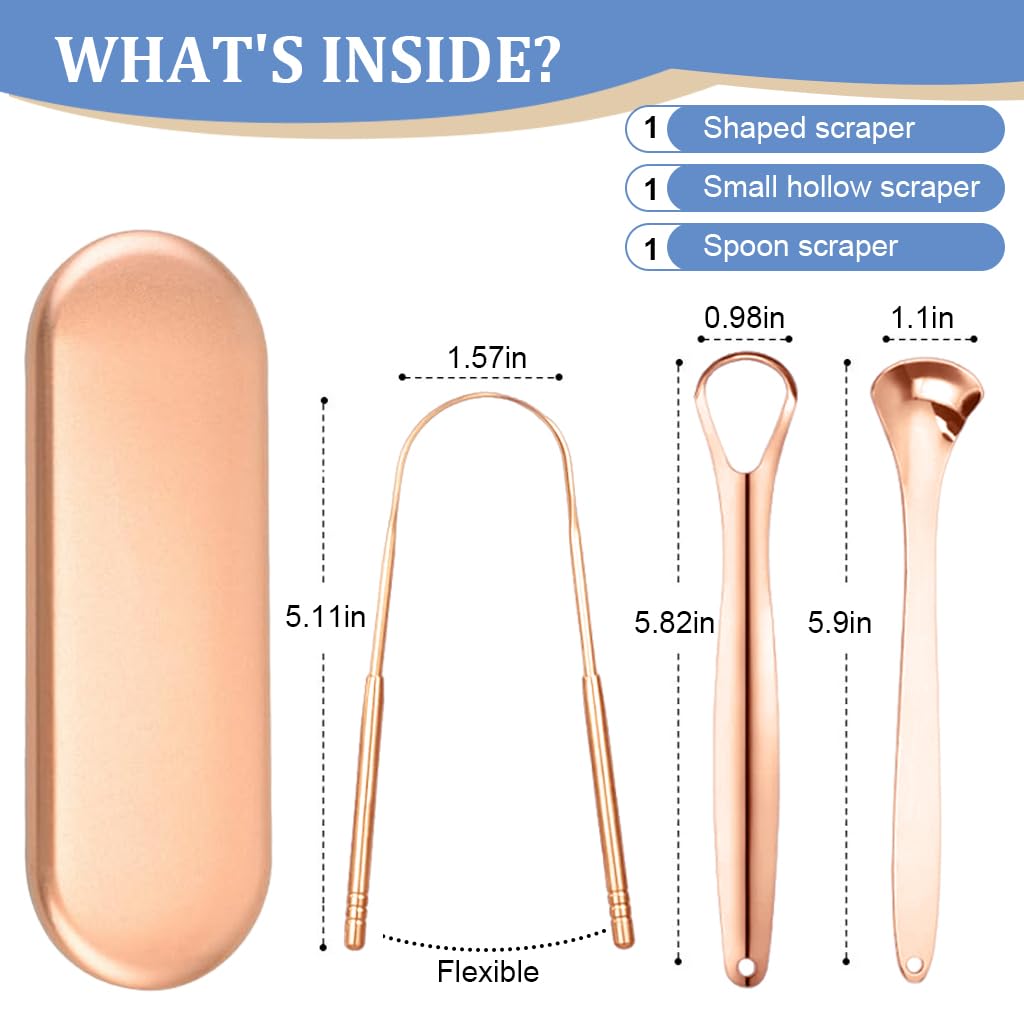 HANNEA Tongue Scraper 3 Pack with Travel Case and Stainless Steel Design for Adults and Kids