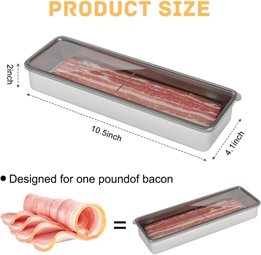 Supvox Stainless Steel Airtight Bacon Box for Meal Prep with Clear Lid 27x10x5cm