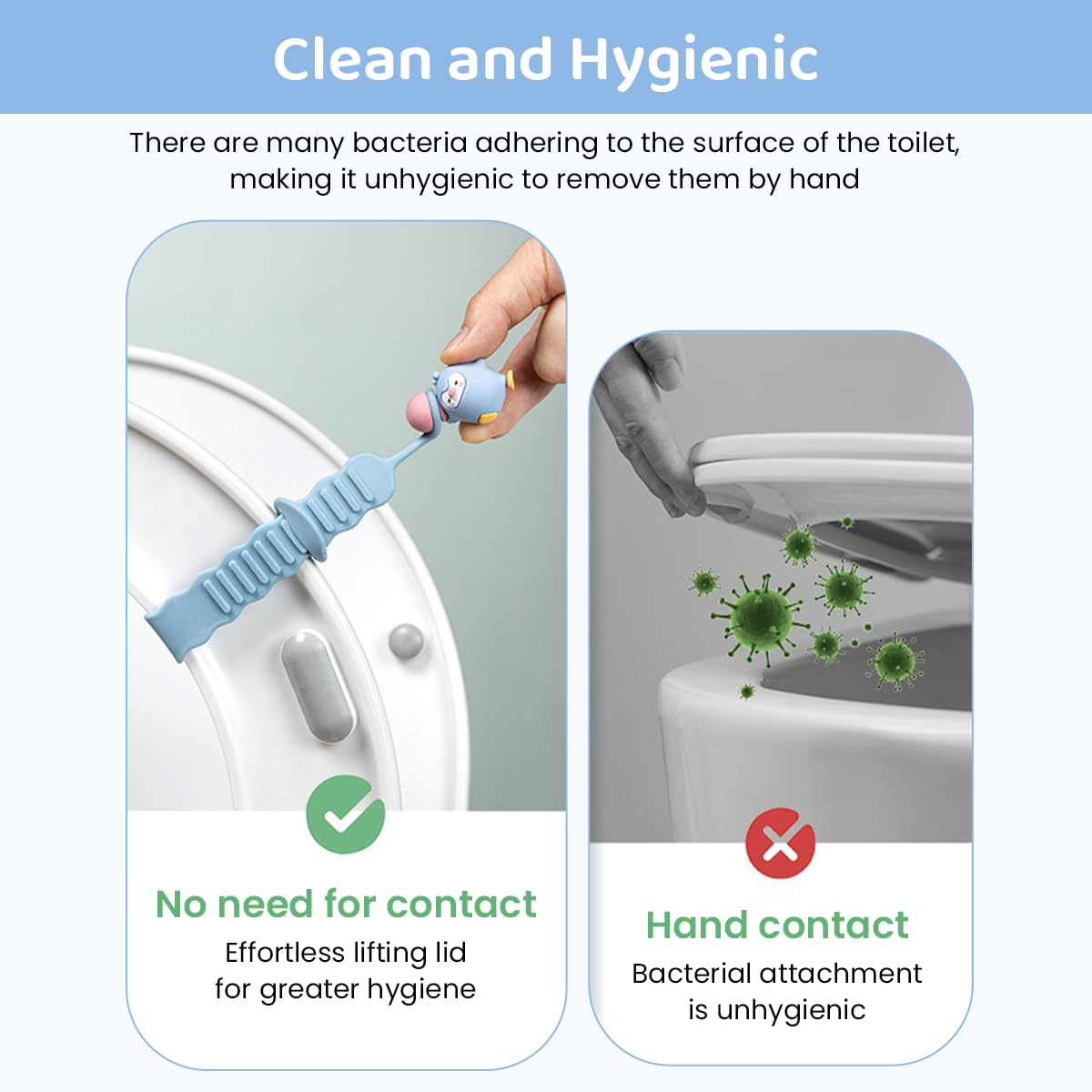 Supvox Toilet Seat Lifter for Hygienic Touch Free Use with Suction Cup and TPR Material | 2Pcs Cute Cartoon Handles