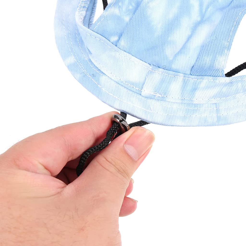 Qpets Dog Sun Hat for Small Dogs with Adjustable Chin Strap and Ear Openings | Blue Cotton Size L 41cm