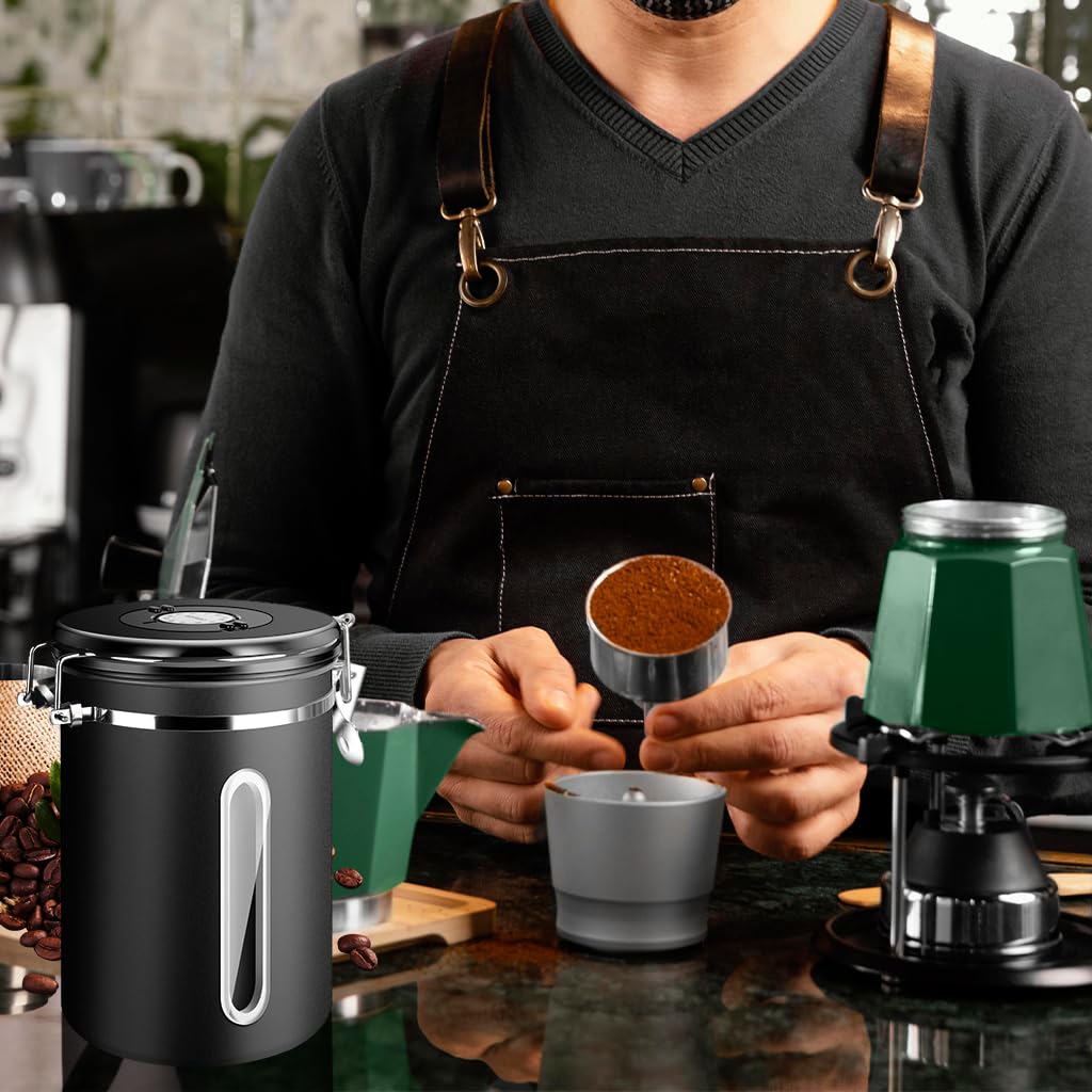 Supvox Coffee Bean Canister 1.8L with Airtight Seal and Built in Date Tracker | 304 Stainless Steel Kitchen Storage