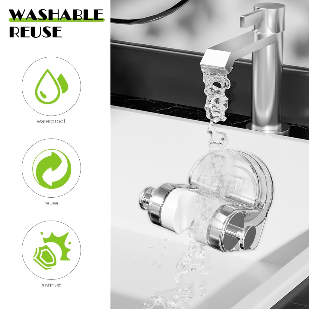 HASTHIP Shower Head Holder for Bathroom with Strong Suction Cup and Adjustable Angle | Transparent Wall Mount with Side Hook