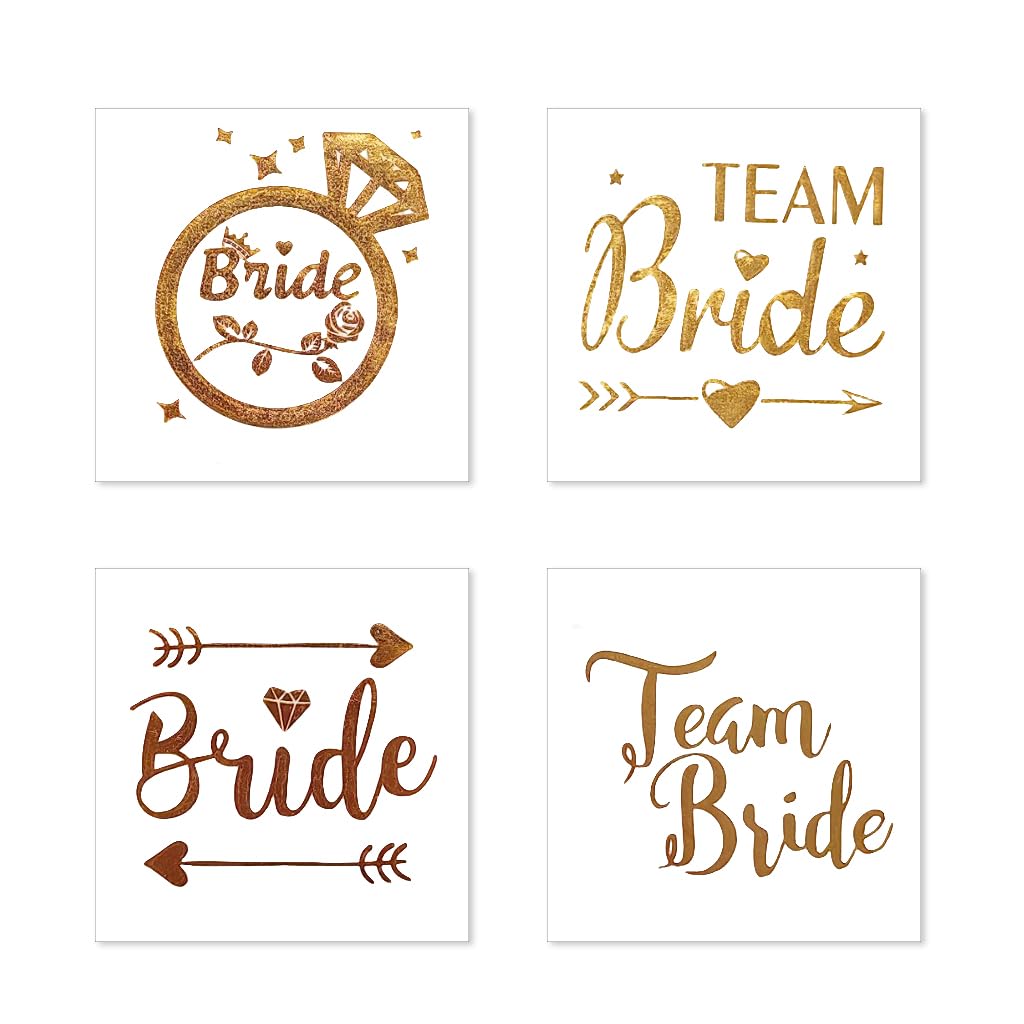 MAYCREATE® 32 Sheet Bride Tribe Temporary Tattoo Stickers, Cheers Bride to be Props for Bachelorette Party, Metallic Gold Team Bride Bridesmaid Makeup Tattoos, Room Decoration