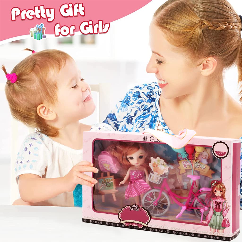 PATPAT Doll Set for Girls with 6 in Doll and Bicycle Prop featuring Flexible Joints | Pink Gift Box