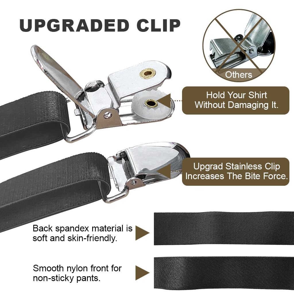 GUSTAVE Shirt Stays for Men with 3 Adjustable Elastic Clips for Formal Wear | 2Pcs Set