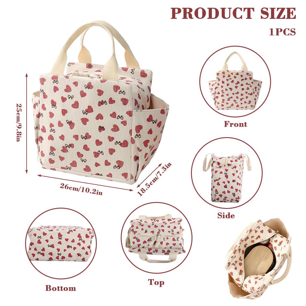 PALAY Lunch Bag for Office with Thermal Insulation and Side Pockets | Corduroy Strawberry Design