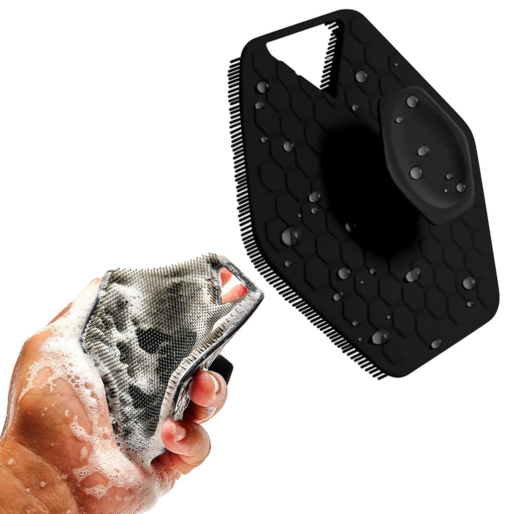 MAYCREATE Body Scrubber for Shower with Suction Cup Handle and Soft Silicone Bristles | for Men and Women