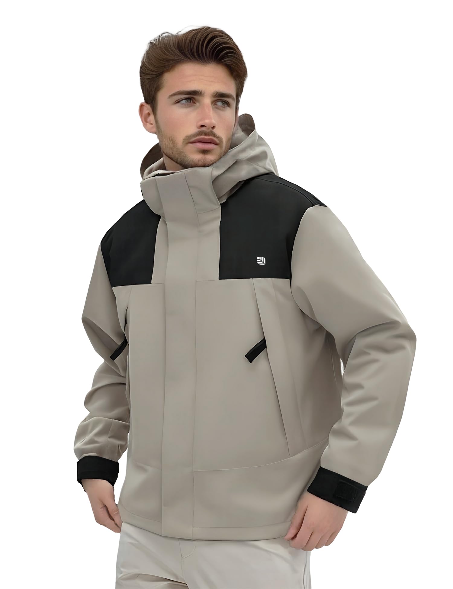 Venzina Men's Windproof Hiking Jacket for Trekking with Detachable Hood and Mesh Liner | Light Khaki