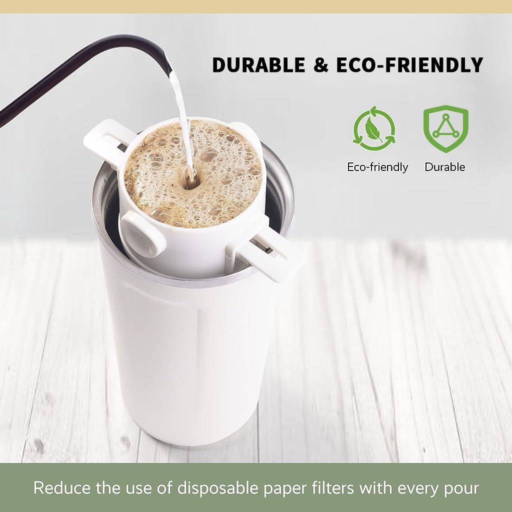 Supvox® Filter Coffee Maker with Bottom Cup Double Mesh Pour Over Coffee Filter Food Grade Stainless Steel & Plastic Coffee Dripper 100% Paperless Foldable Fit Most Cup Keep Coffee Flavour Easy Clean