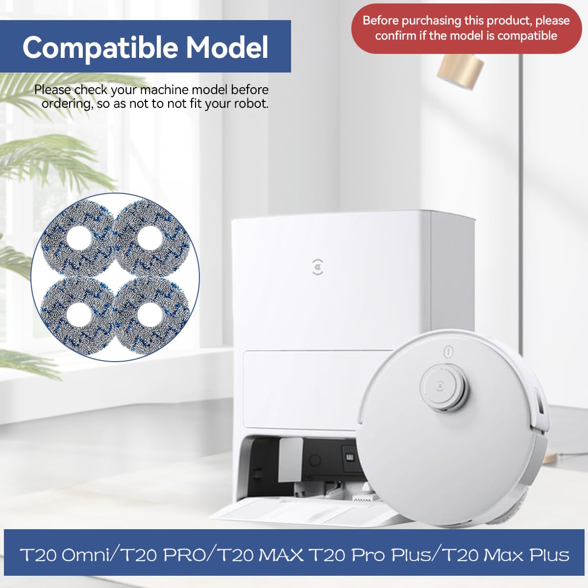 HASTHIP Mop Cloth Replenishment Kit for DEEBOT T20 Omni Series featuring Absorbent Reusable Microfiber Pads | 4Pcs Replacement Accessory Set