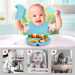 SNOWIE SOFT® 5pcs Silicone Tableware Kit for Baby Foodgrade Silicone Tableware Kit Baby Plate & Bowl with Sucker,Cup,Spoon,Bib Food Grade Silicone BPA-Free Dishwasher & Microwave Safe Baby Product