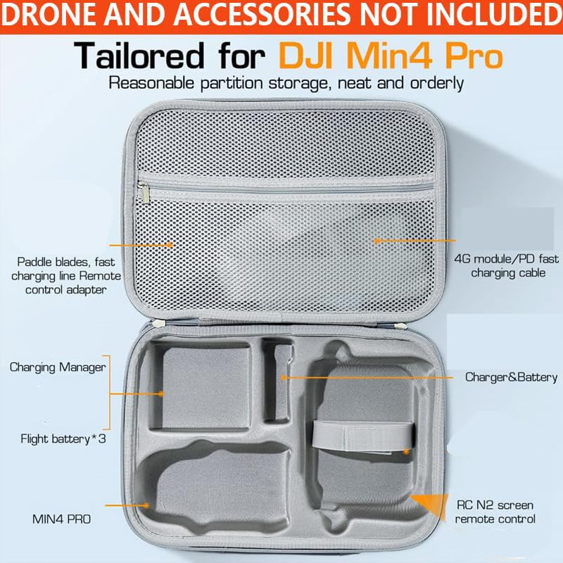 Carrying Case for DJI Mini 4 Pro with 12.2×9.1×4.1 in Molded Compartments and Waterproof PU Cover | Travel Storage Bag with Shoulder Strap