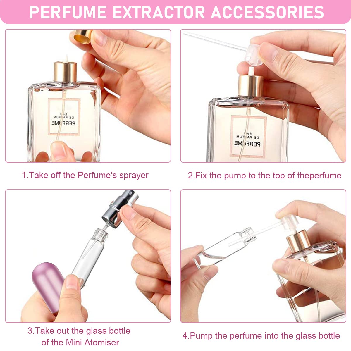 MAYCREATE Perfume Atomiser for Travel with Fine Mist Nozzle and 5ml Refillable Glass Sprayer | Pink and Black