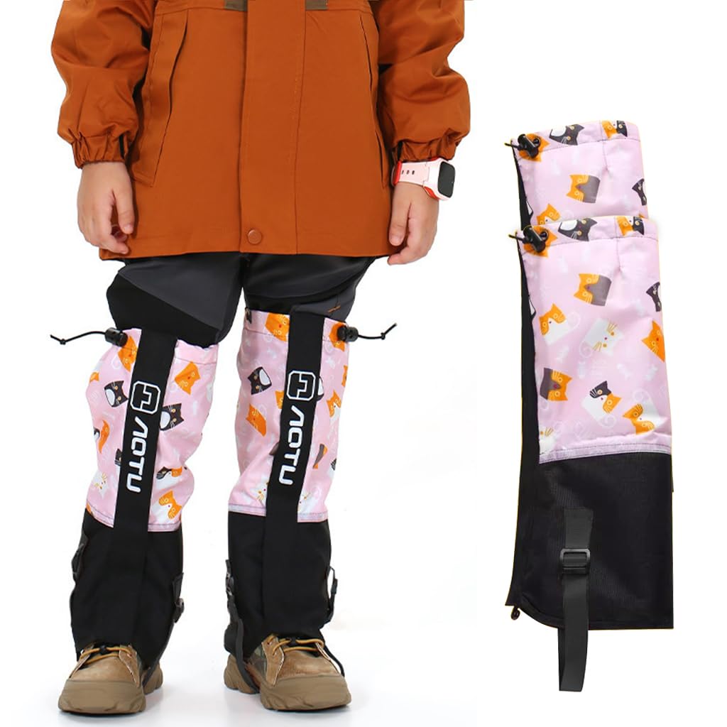 PROBEROS Gaiters for Hiking Kids 9‑13 featuring Drawstring Hook Loop Closure | Waterproof 13.7 in Pink