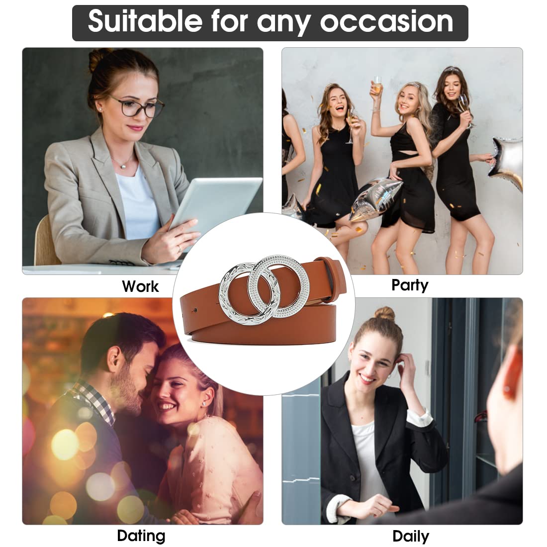 SANNIDHI Waist Belt for Women featuring 106cm adjustable design with double ring closure | Brown PU fashion accessory for dresses and jeans