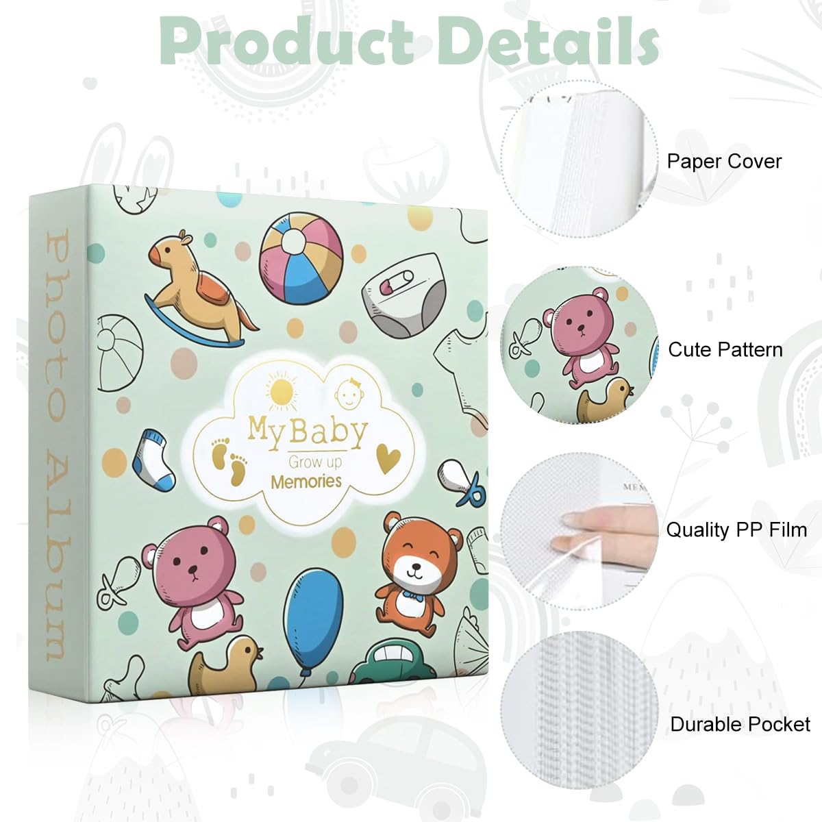 HASTHIP Pregnancy Journal for 200 6 inch Photos with Cartoon Hardcover & Note Pages | Baby Shower Gift for Mom to Be
