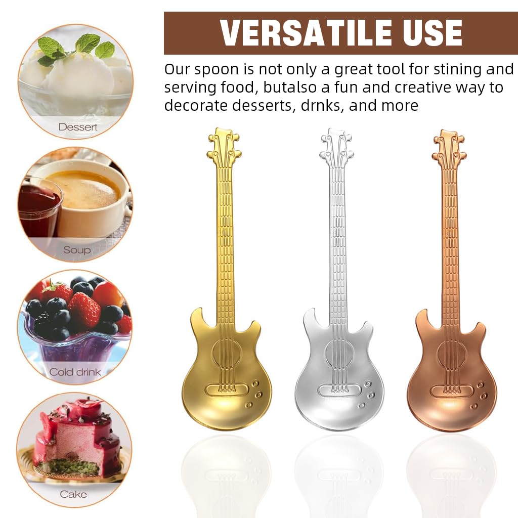 Supvox Coffee Spoons for Coffee and Tea with 4.7 in Guitar Shape 304 Stainless Steel | Pack of 3