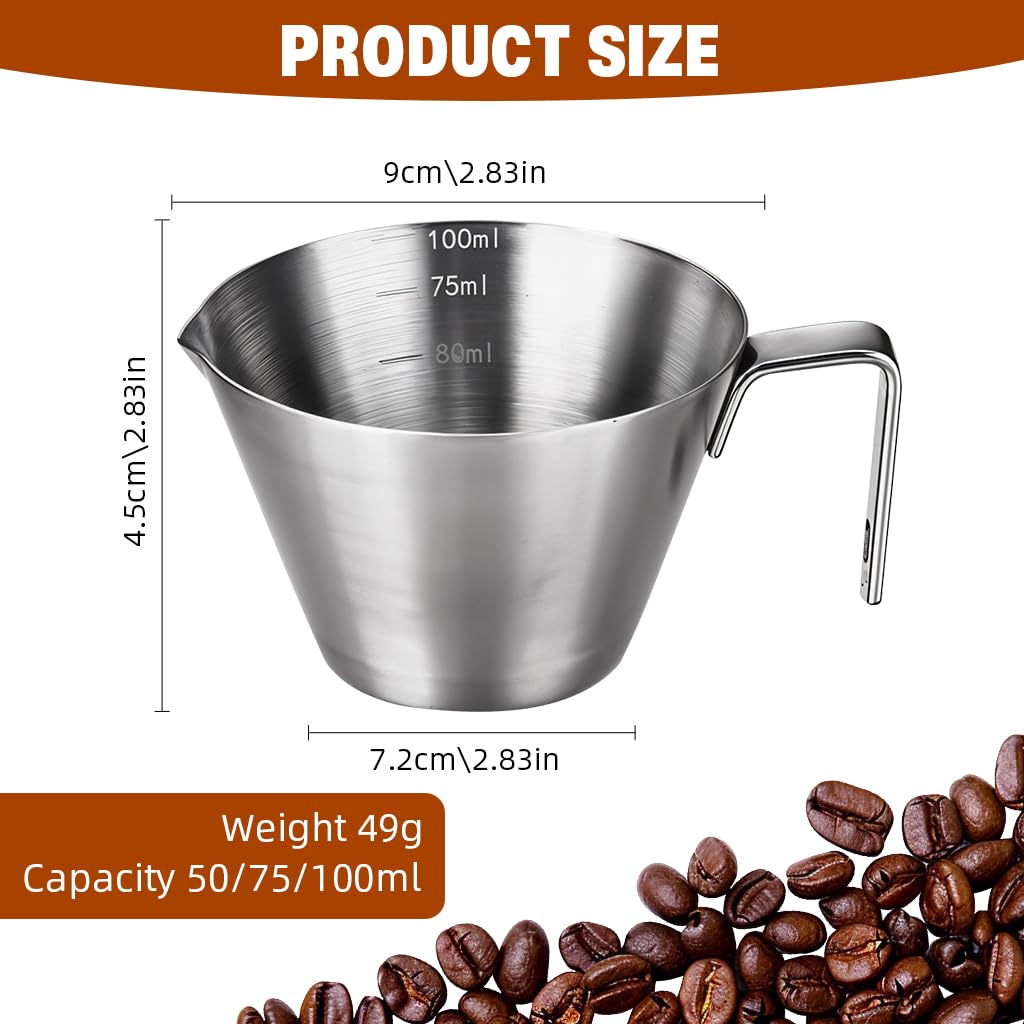Supvox Espresso Coffee Cup for Precise Measuring with Dual V-Nozzle Design 100ml Brushed Stainless Steel