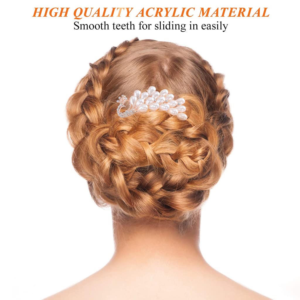 PALAY Peacock Claw Hair Clips for Women with Pearls and Rhinestones 8.5 cm | Non‑Slip Bun Clamp