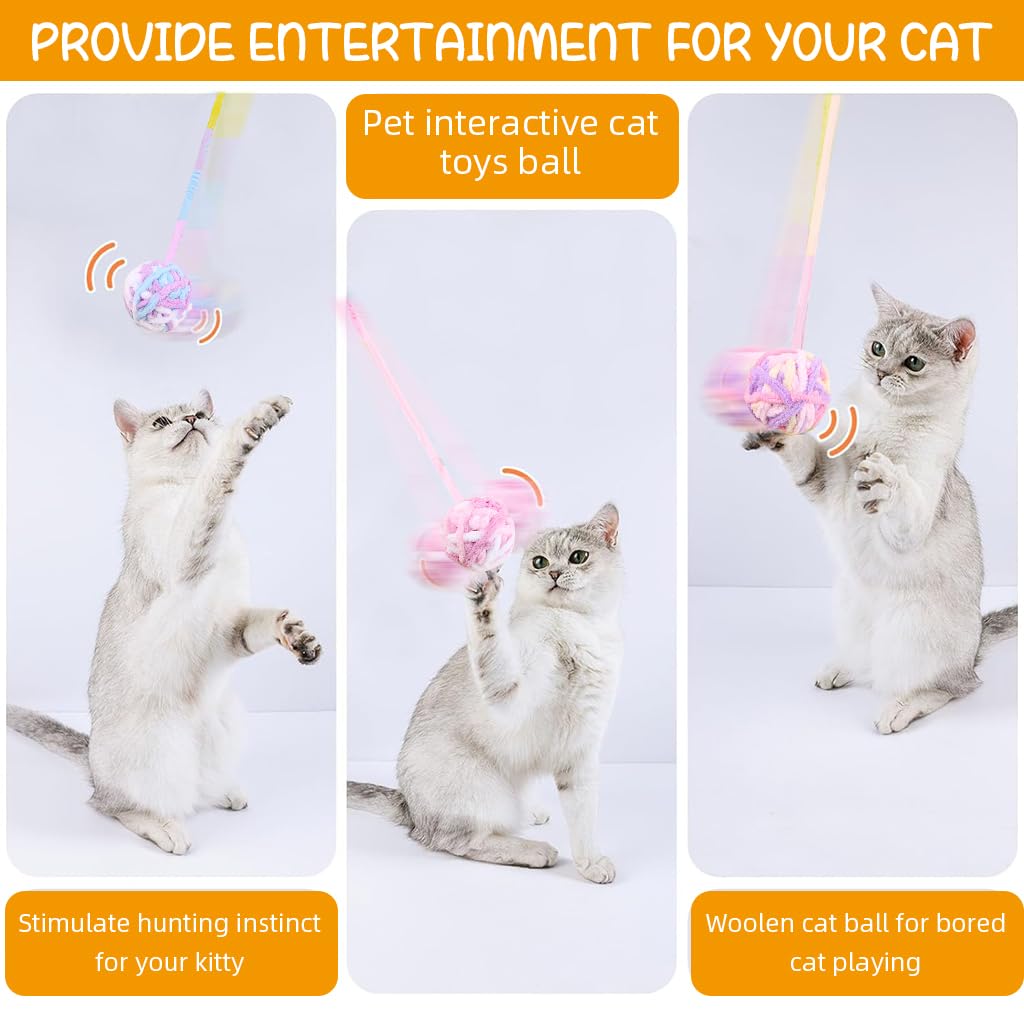 Qpets Plush Cat Ball Toys for Interactive Play with Built In Bell 4.5cm Woolen Balls 3Pcs