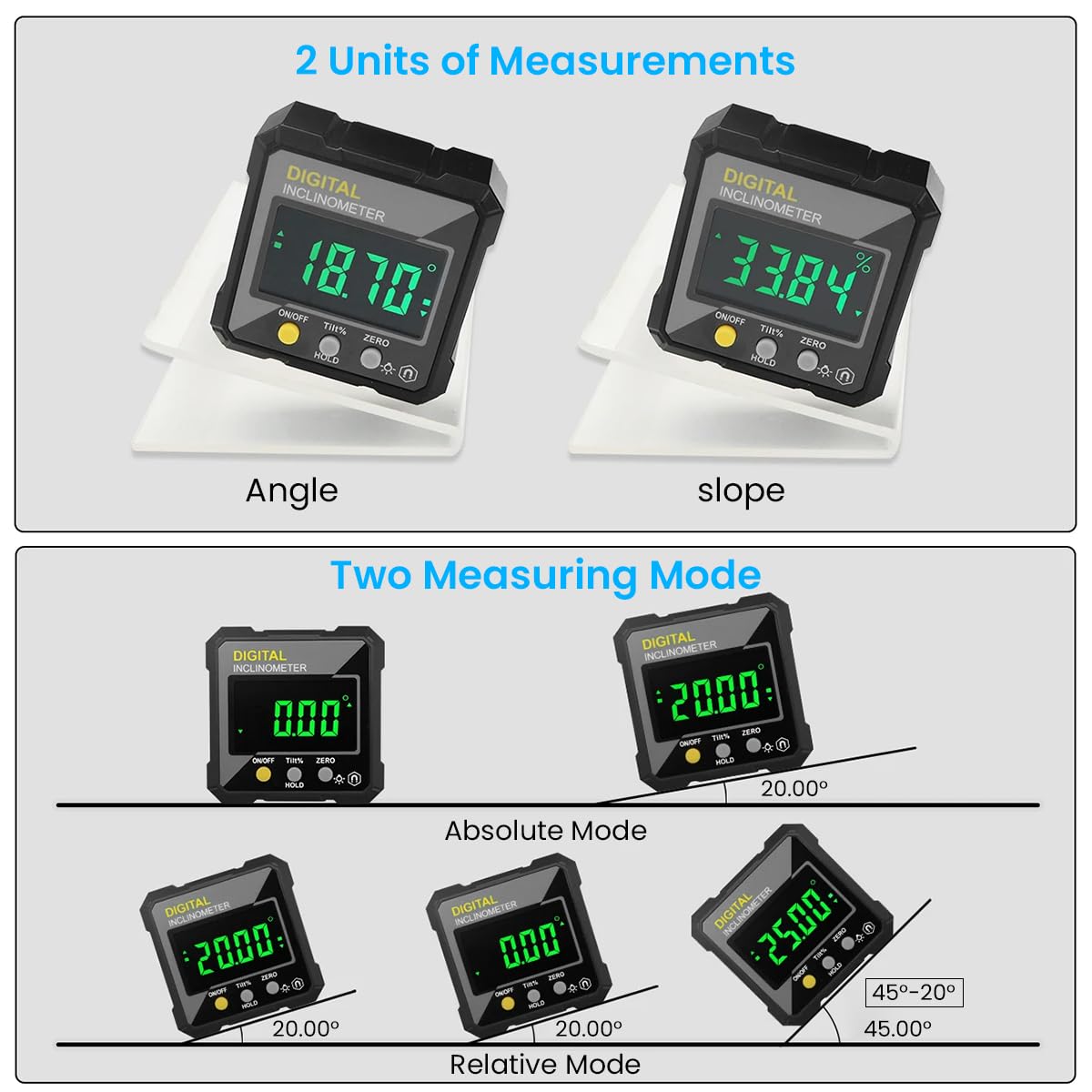 Serplex® Digital Inclinometer Tilt Angle Meter Slope High Precision Angle Sensor Clinometer Magnetic Electronic Inclinometer Battery Operated Portable Inclinometer, No Battery Included