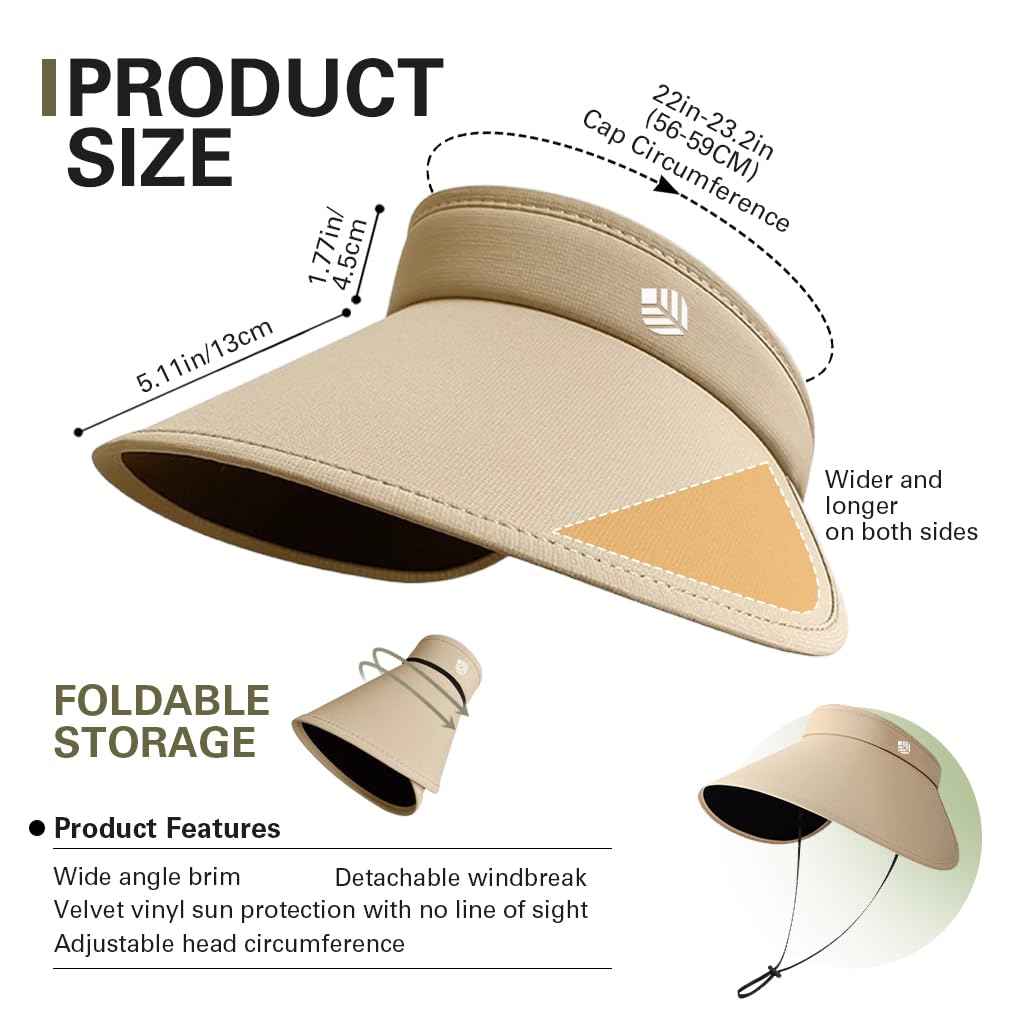 Venzina Sun Visor Hat for Women with 13.5 cm Wide Brim and L R C Blackout Liner | UPF 50+ UV Protection