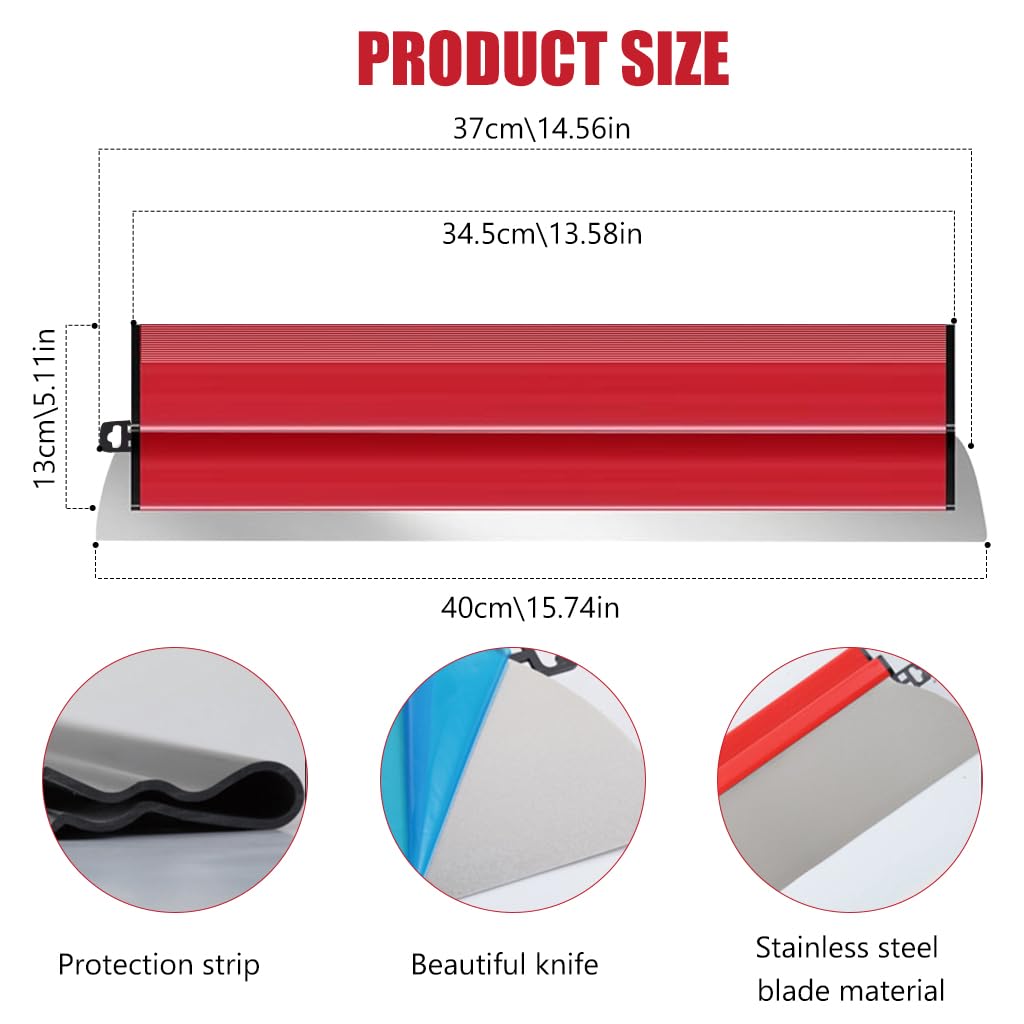 Serplex® Long Skimming Blade 15.7 Inches Stainless Steel Trowel Rubberized Handle Drywall Smoothing Spatula Plastering for Large Area Project House Renovation 3PCS
