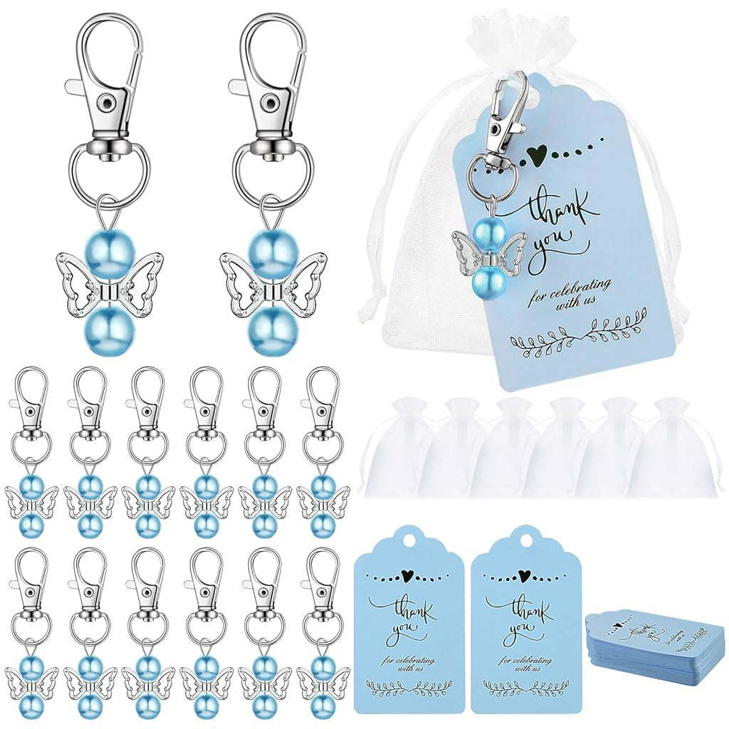 Supvox Guardian Angel Keychain for Girls with 30 Pcs Pearl Pendant & Thank You Tags | Ideal for Birthday and Wedding Favors