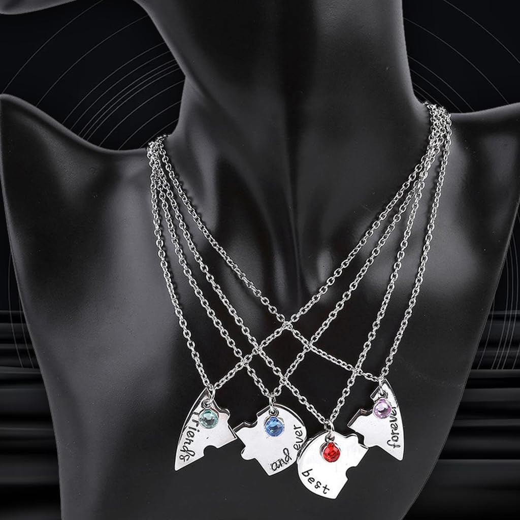 SANNIDHI Best Friend Necklace for Women featuring 20.5 in Chain with Rhinestone Heart | 4 Pcs Set