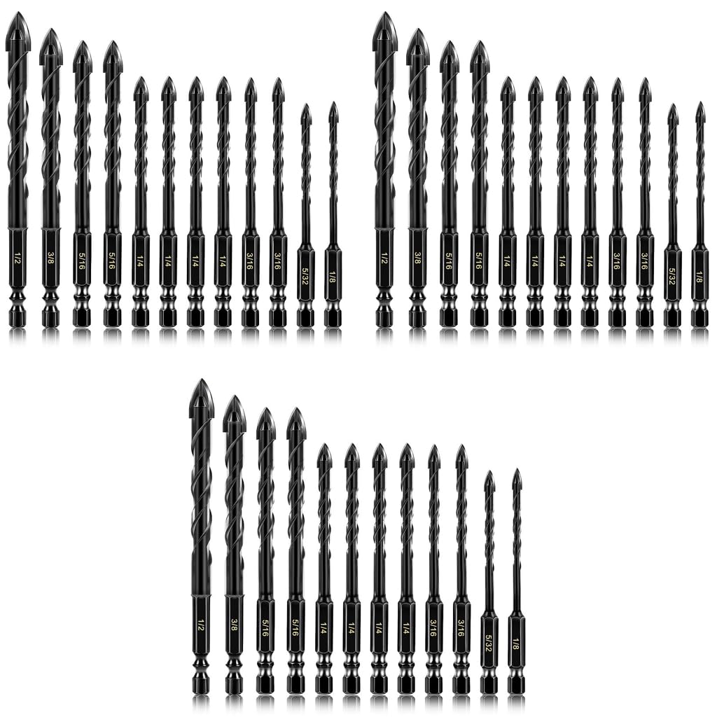 Serplex Masonry Drill Bit Set for Glass Tile Brick and Concrete featuring Spiral Blade 36PCS