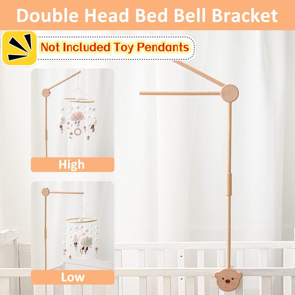 SNOWIE SOFT baby crib mobile arm with 360° rotatable design and screw mount | wooden 32.8 in holder for hanging toys