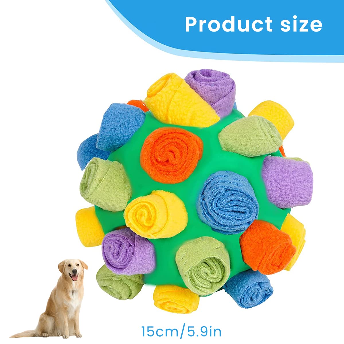 Qpets Dog Snuffle Ball Toy for Slow Feeding and Foraging with Polar Fleece Rolls | Stress Relief and Brain Stimulation