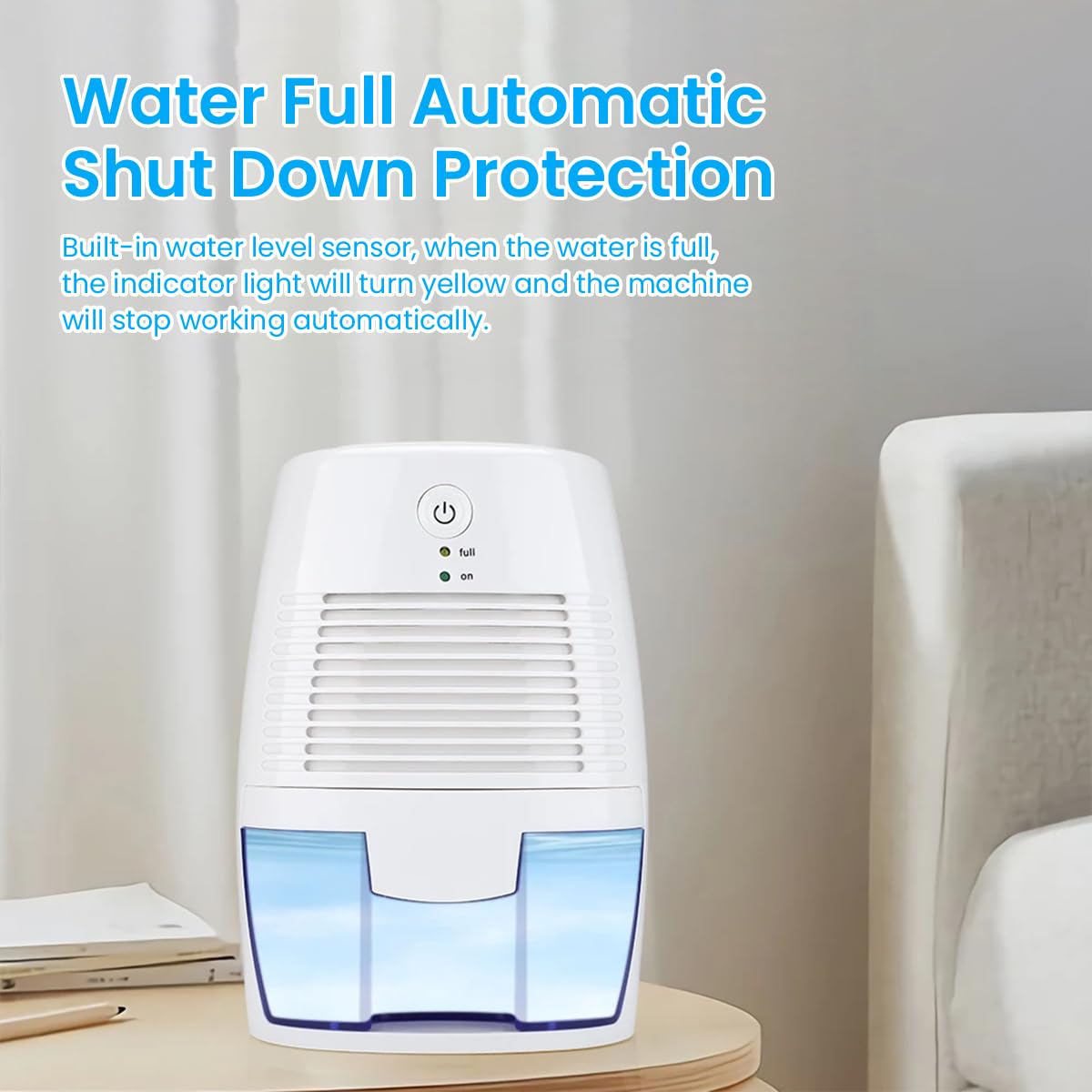 HANNEA Mini USB Dehumidifier for Bedroom and Kitchen featuring Auto Shut-Off 500ml Tank | Ultra-Quiet Portable Design