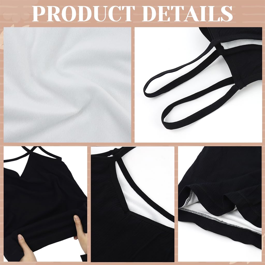 ZIBUYU Thermal Top for Women featuring V Neck Fleece Lined Cotton Tank in Black | Warm Slim Fit Base Layer