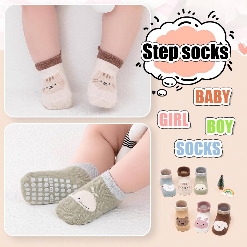SNOWIE SOFT baby cartoon socks for 0–1 year | 6 pairs breathable cotton with anti skid soles