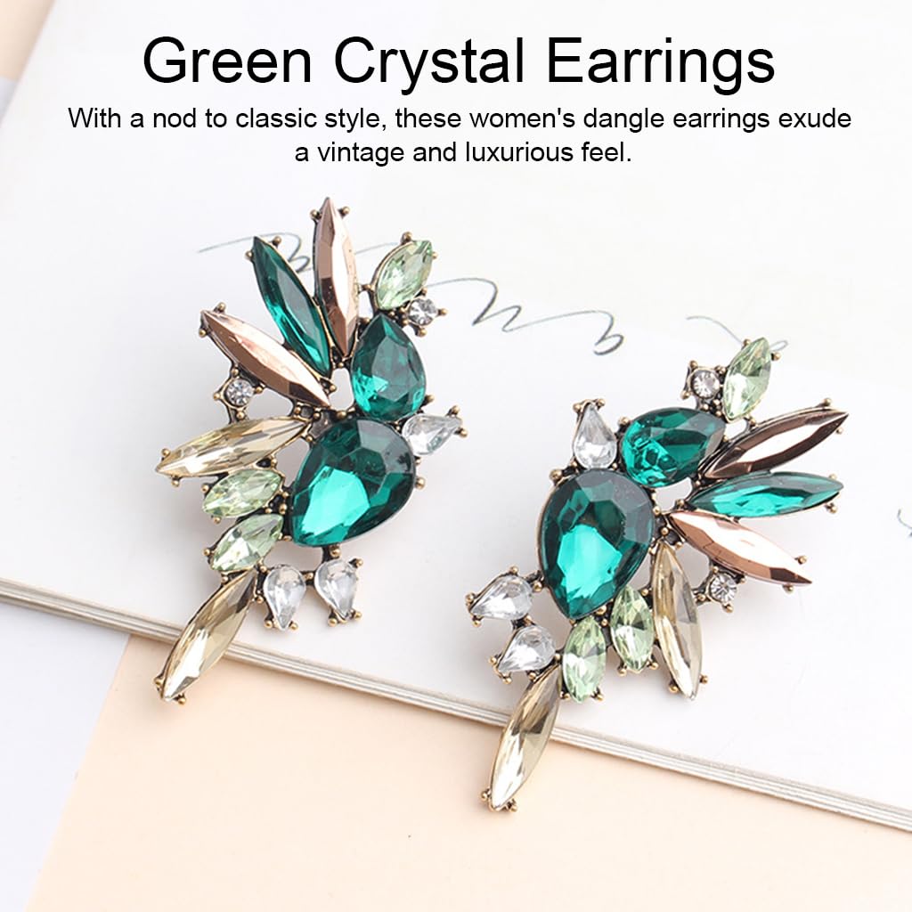 Venzina® Fashion Statement Vintage Drop Dangle Earrings for Women Girls Green Crystal Earrings