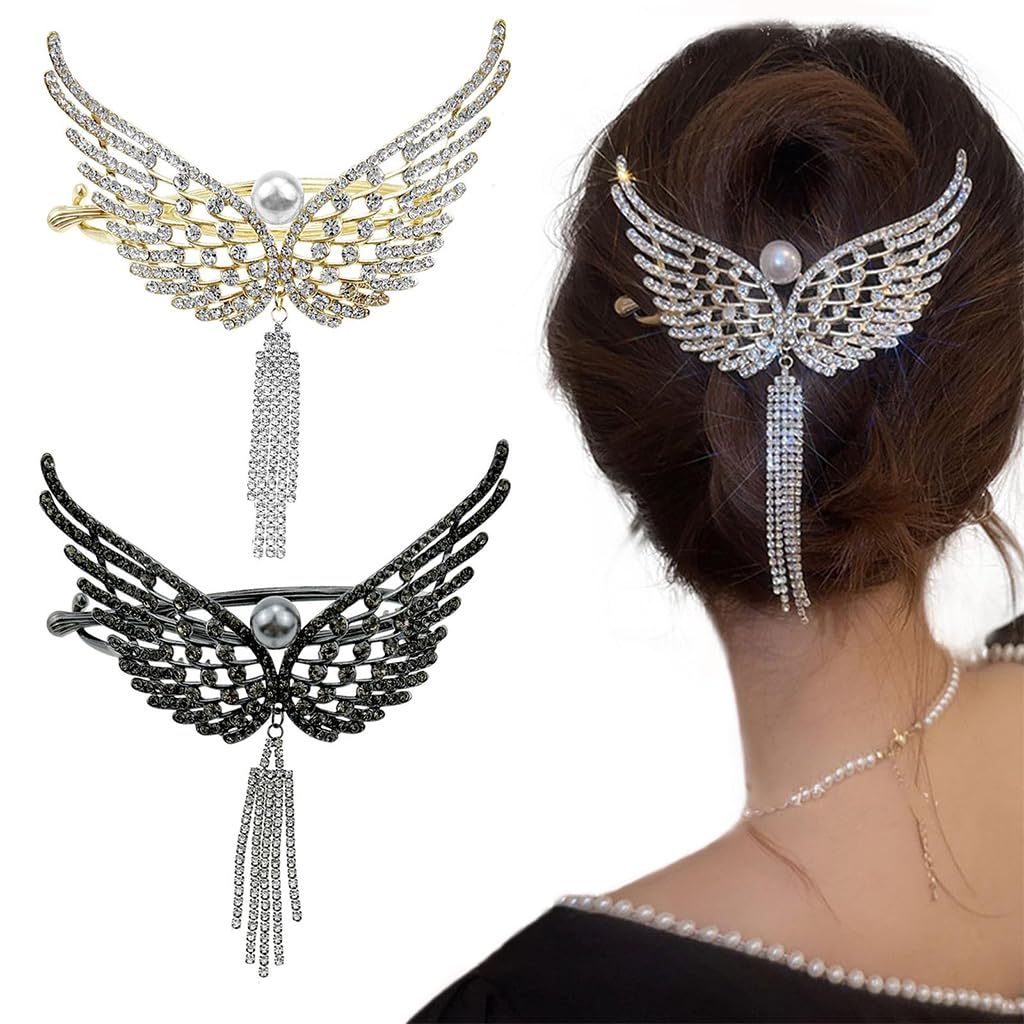 PALAY® 2 PACK Wing Rhinestone Hair Claw Clips