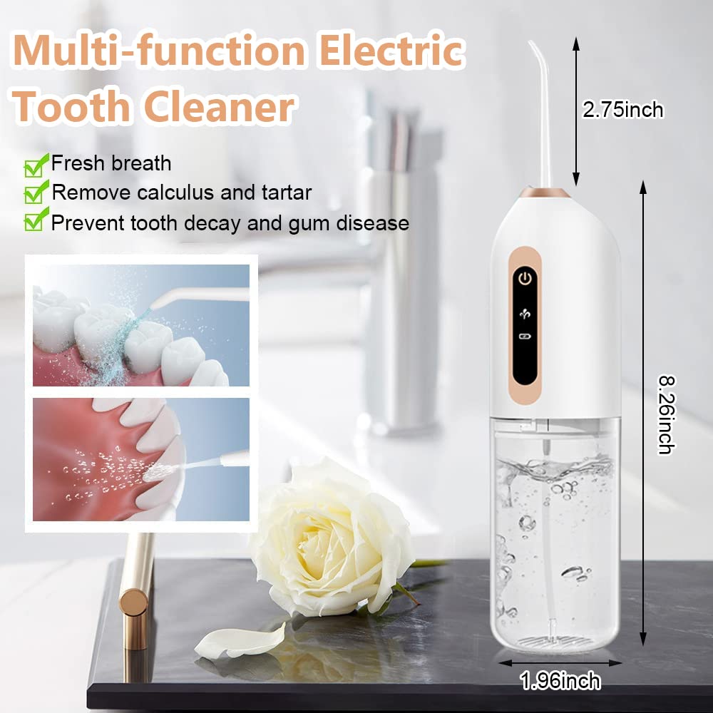 HANNEA Cordless Dental Flosser for Teeth with 200ml Tank featuring 3 Modes & 360° Jet Tip | USB Rechargeable IP44 Waterproof Design